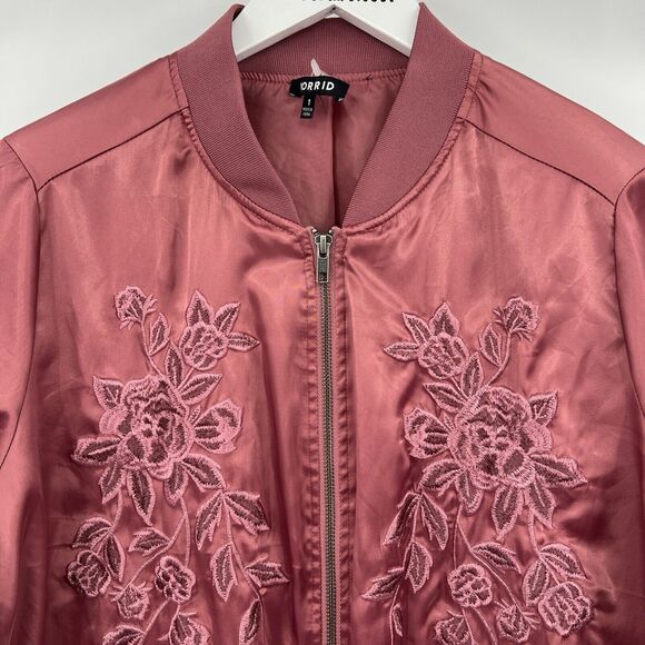 Torrid Satin Zip Bomber Jacket Embroidered Floral Rose Pink Boho Plus Size 1X - Picture 4 of 11